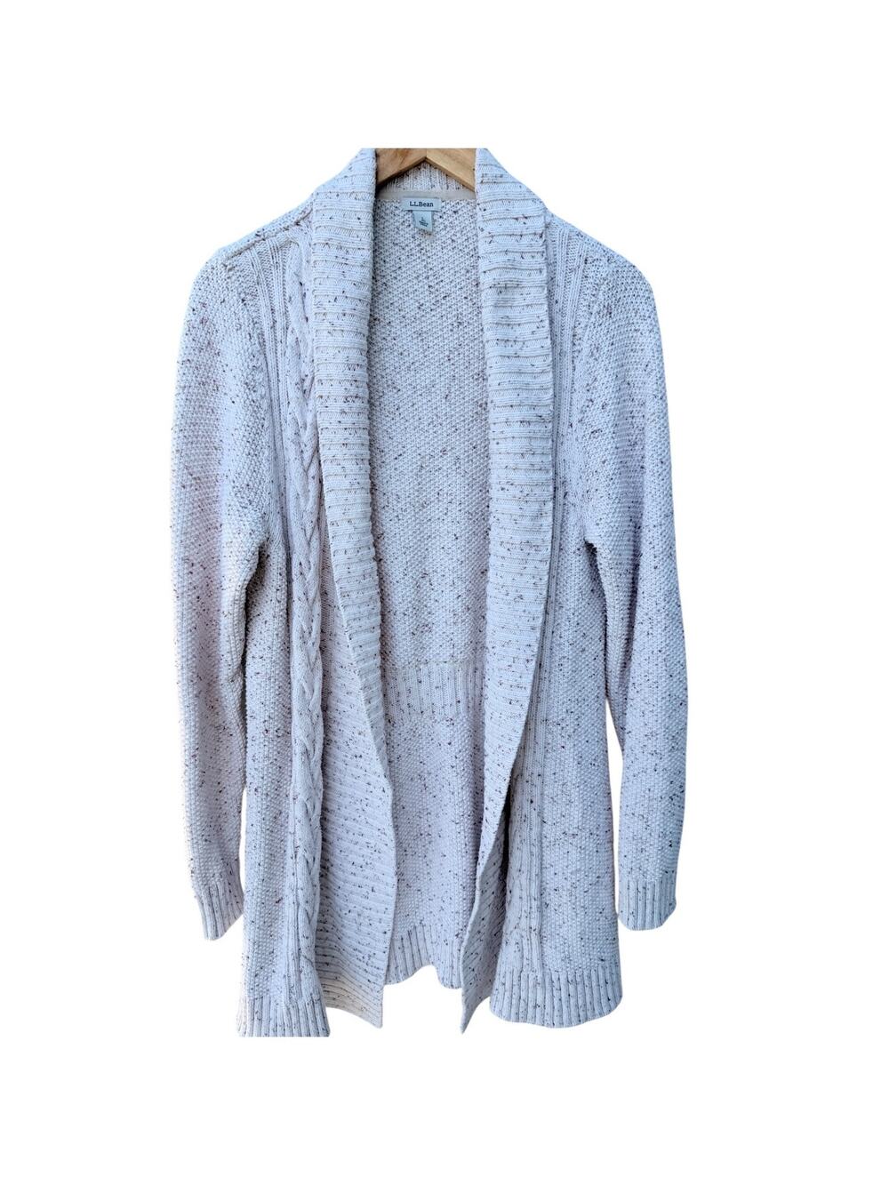 LL Bean Shawl Collar Cardigan Womens Large Cream Chunky Knit Cozy Sweater